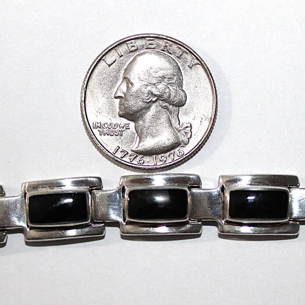 Sterling Silver Southwestern Onyx Bracelet 36 Grams - Picture 2 of 4